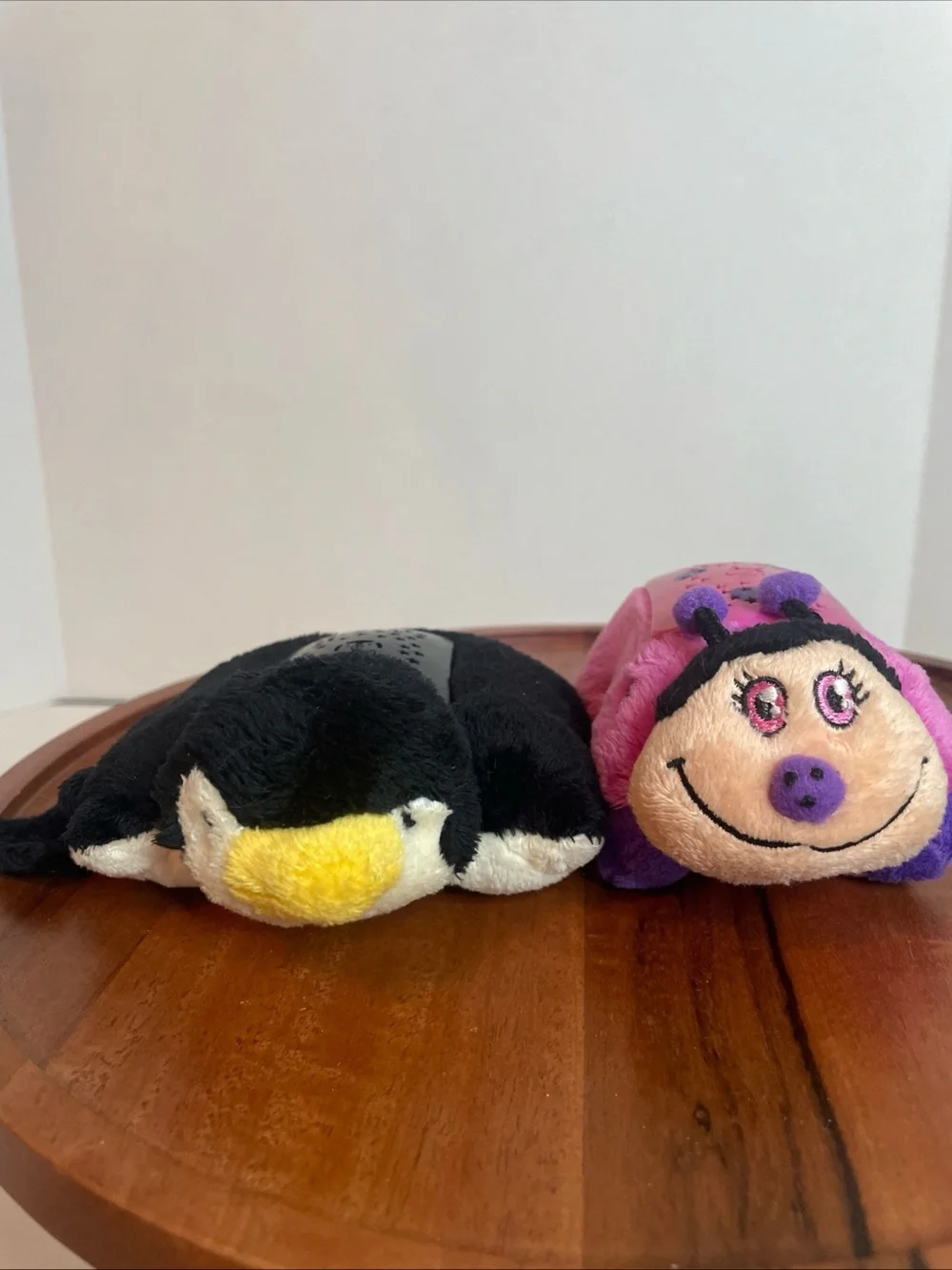 Pink Lady Bug & Black And White Penguin Dream Lites Mini Pillow Pets w Clip